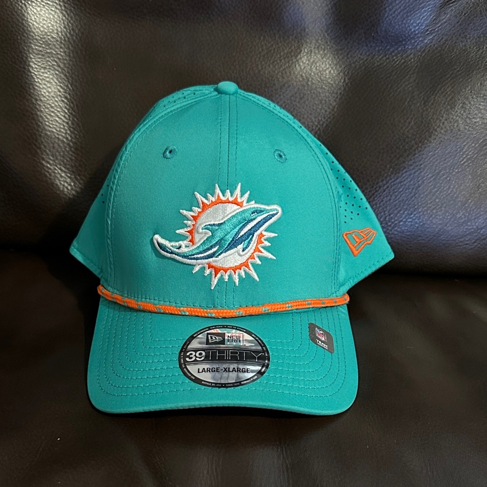 Miami Dolphins Teal New Era 39THIRTY Hat with Orange Accent Large-XL